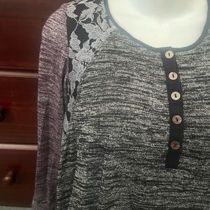 Lori Goldstein Space Dye & Lace Henley Top